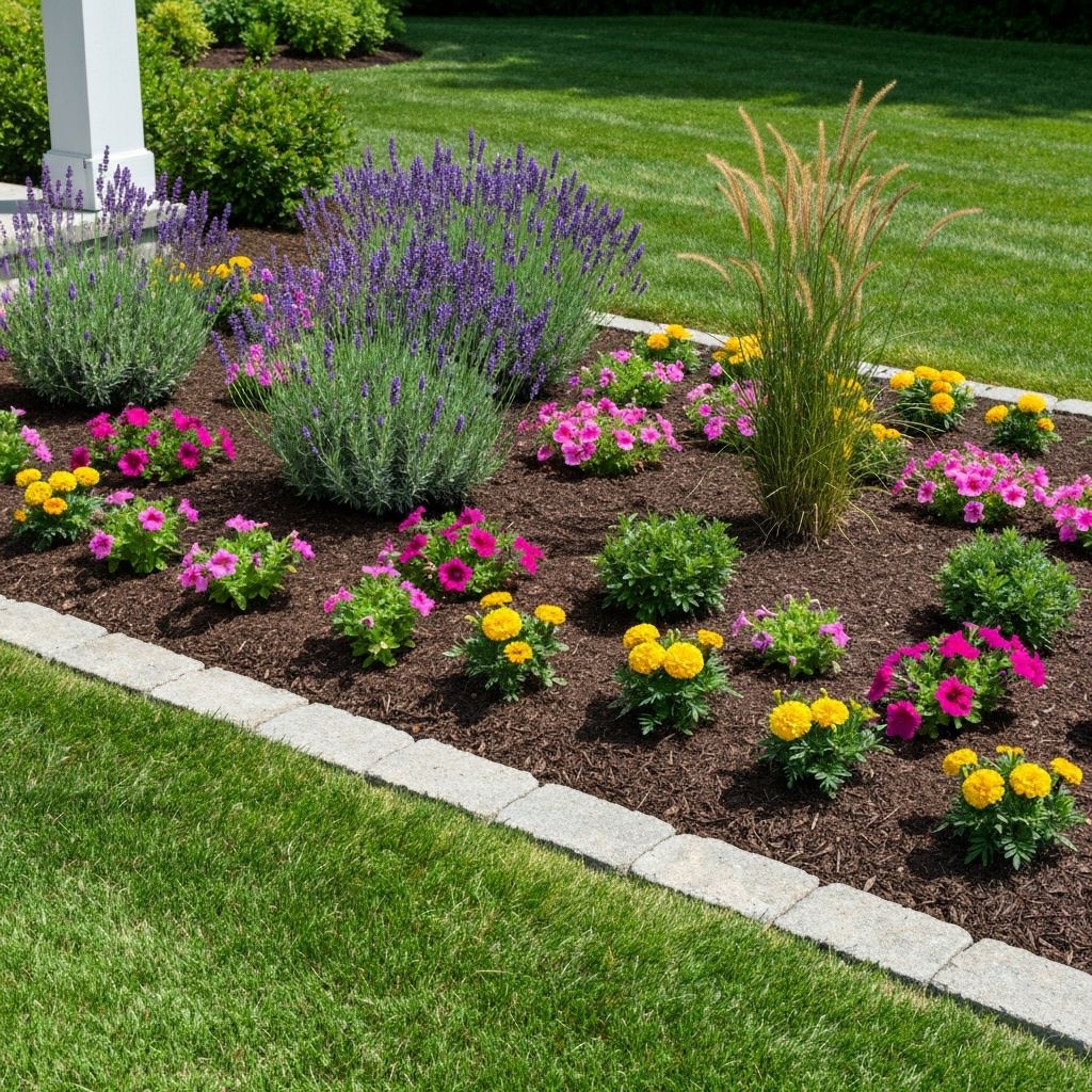 Professional landscaped flower beds